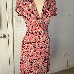 Connected Apparel Pink and Black Patterned Midi Dress